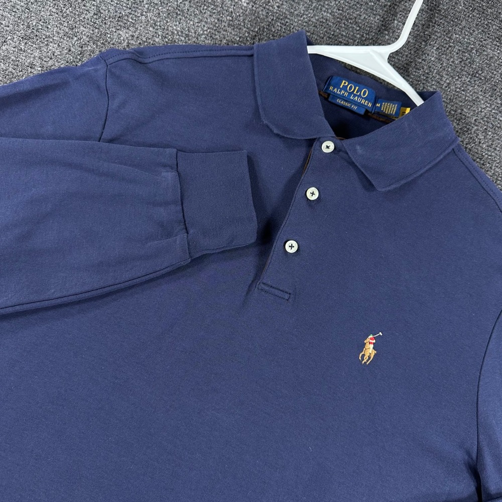 Polo Ralph Lauren Polo Shirt Mens M Medium Navy Long Sleeve Classic Fit Pony